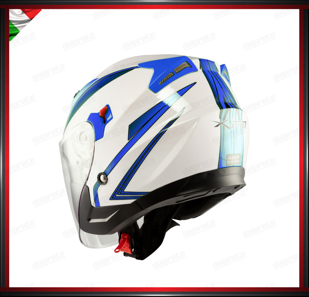 CASCO JET MOTO SCOOTER DOPPIA VISIERA BIANCO E BLU LUCIDO OMOLOGATO ECE 22-05