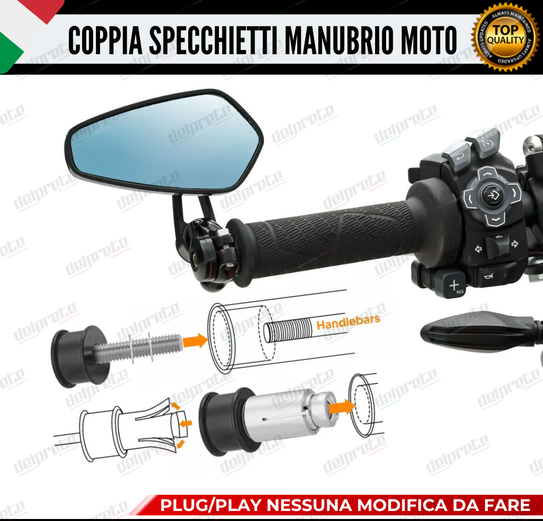 SPECCHIETTI RETROVISORI MANUBRIO COPPIA PER MOTO SCOOTER BAR END BLU CAFE RACER