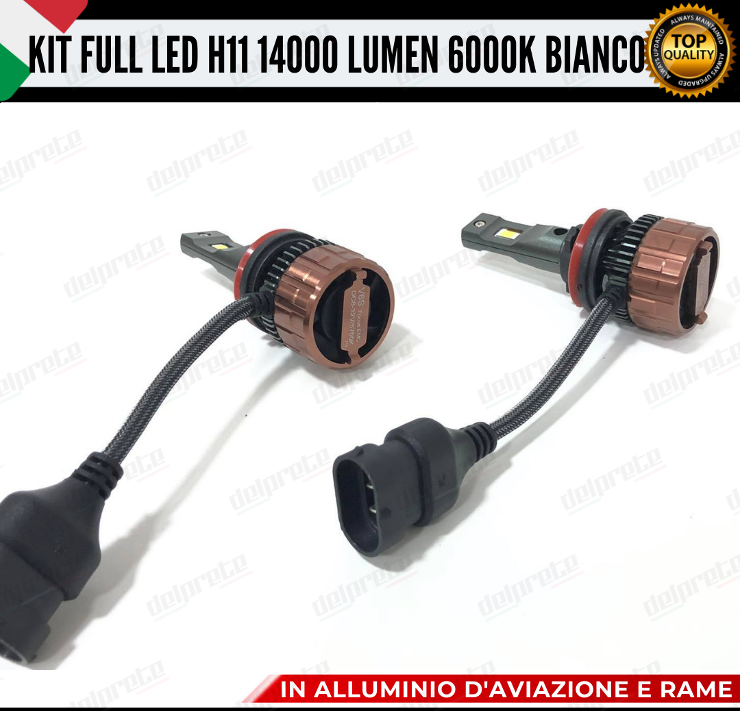 KIT LED FULL H11 6000K BIANCO 14000 LUMEN REALI CANBUS LED 100% NO ERRORE ALLUMINIO AVIAZIONE