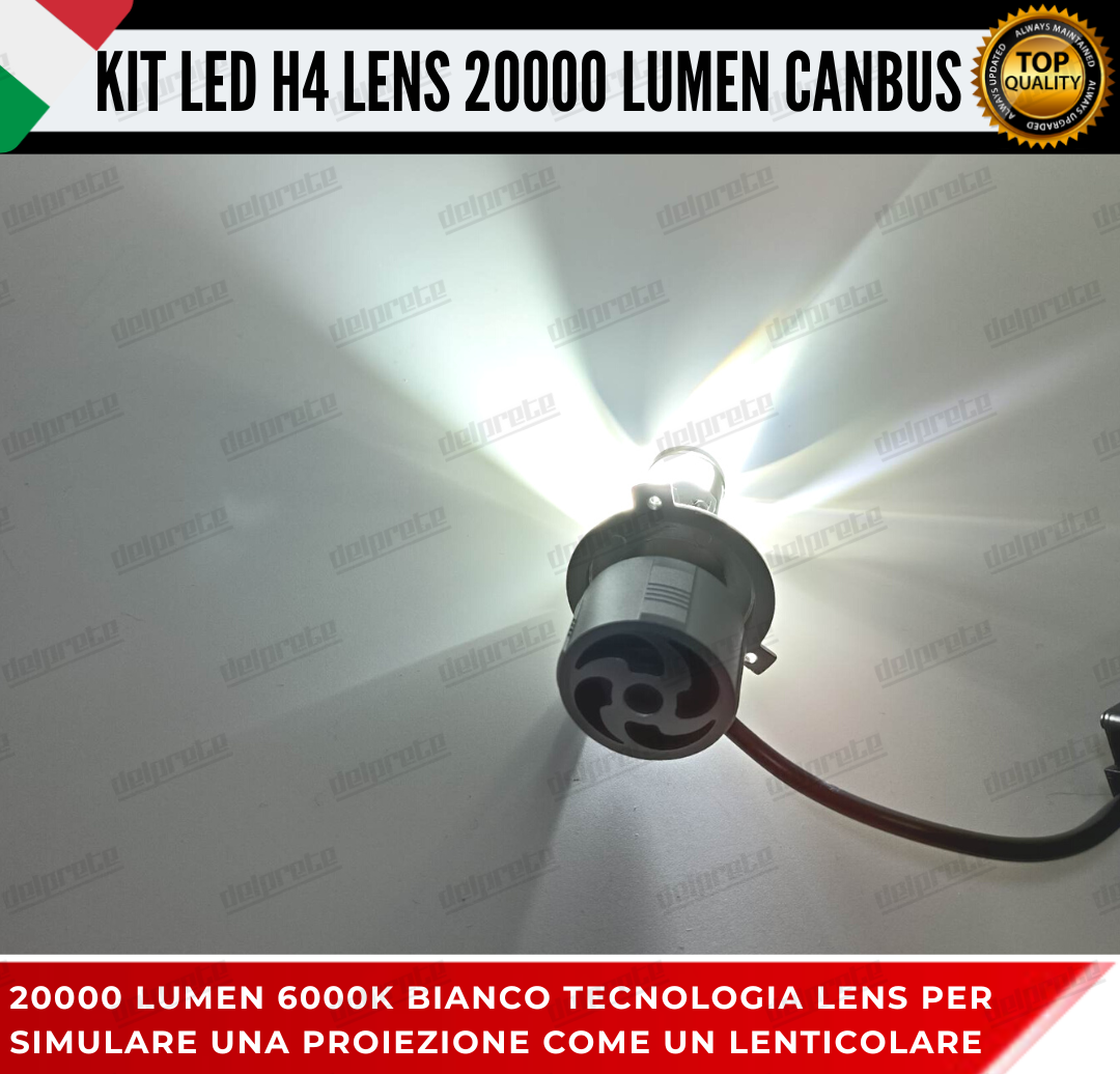 KIT LED H4 BI LED LENS LENTICOLARE 6000K BIANCO CANBUS 20000 LUMEN REALI CANBUS