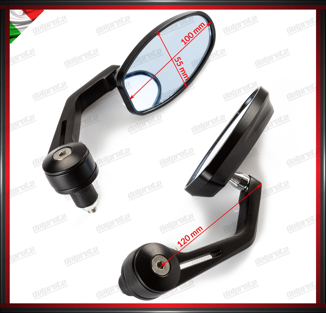 SPECCHIETTI MOTO NAKED PER MANUBRIO BAR END CAFE RACER REGOLABILI NERO DX + SX