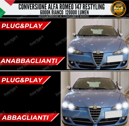 KIT FULL LED ALFA ROMEO 147 MK2 ANABBAGLIANTI ABBAGLIANTI 12000 LUMEN NO ERRORE