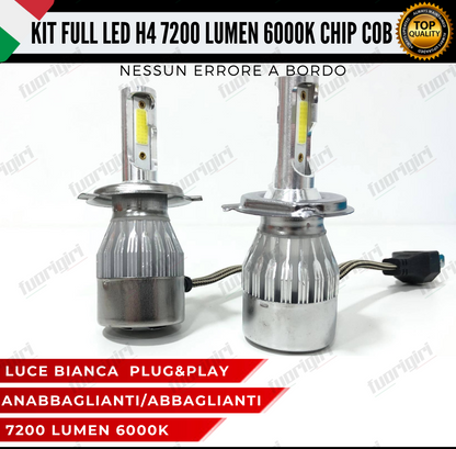 KIT FULL LED H4 7200 LUMEN CANBUS 6000K BIANCO BI-LED PARABOLA 100% NO ERRORE