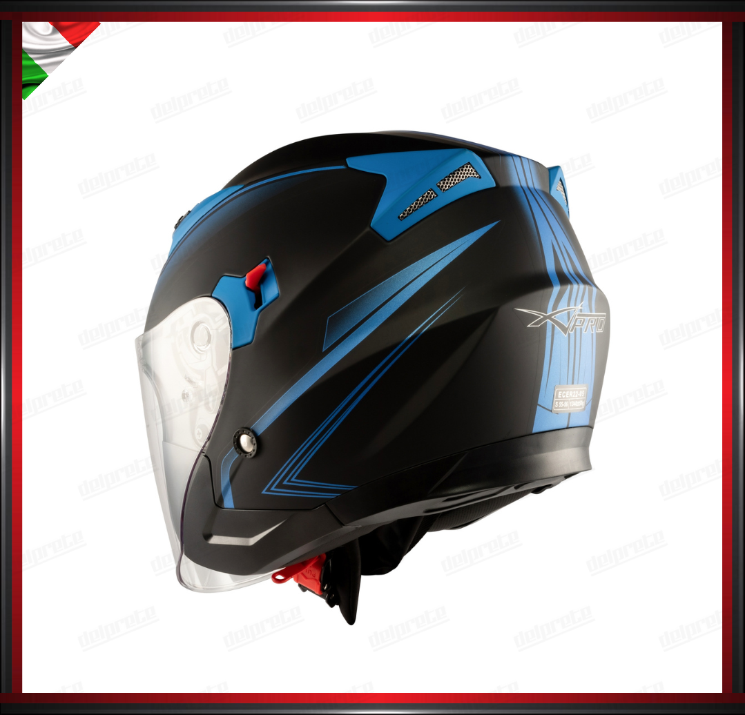 CASCO JET MOTO SCOOTER DOPPIA VISIERA NERO E BLU OPACO OMOLOGATO ECE 22-05