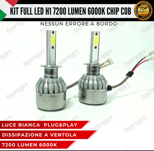 KIT FULL LED H1 CANBUS 7200 LUMEN REALI 6000K BIANCO NESSUN ERRORE AUTO