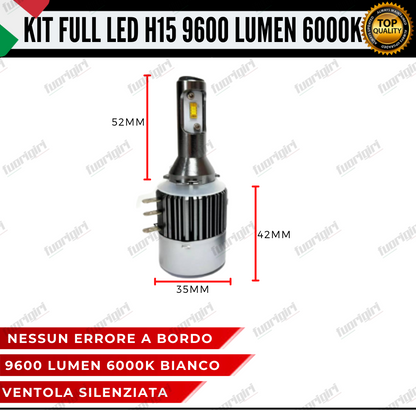 KIT LED H15 MINI FULL LED 6000K XENON CANBUS 9600 LUMEN REALI NO ERROR AUTO MOTO