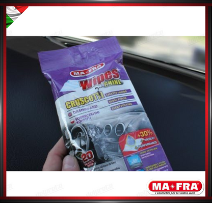 MAFRA - 20PZ WIPES CLEAN SALVIETTE CRUSCOTTO PULITORE AUTO PANNI MONOUSO