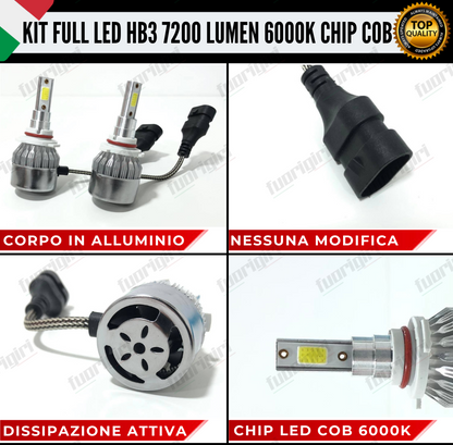 KIT FULL LED HB3 9005 CANBUS 7200 LUMEN REALI 6000K BIANCO NESSUN ERRORE AUTO