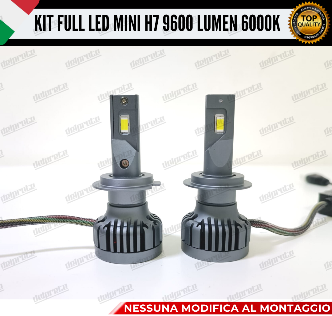 KIT LED H7 CANBUS 9600 LUMEN REALI 55W MINI SLIM PLUG AND PLAY 100% NO ERRORE