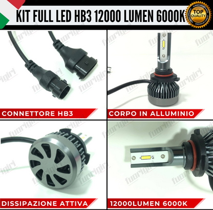 KIT FULL LED HB3 9005 12000L CANBUS 6000K BIANCO PER FARI A PARABOLA NO ERRORE