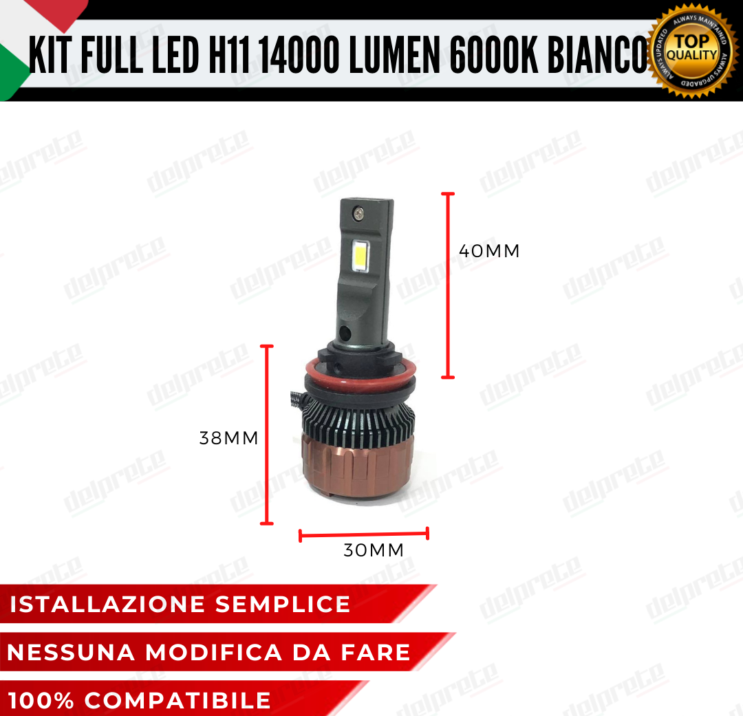 KIT LED FULL H11 6000K BIANCO 14000 LUMEN REALI CANBUS LED 100% NO ERRORE ALLUMINIO AVIAZIONE