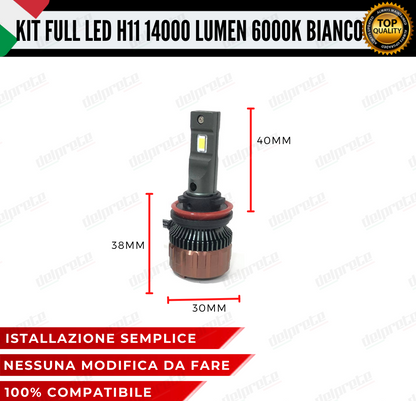 KIT LED FULL H11 6000K BIANCO 14000 LUMEN REALI CANBUS LED 100% NO ERRORE ALLUMINIO AVIAZIONE