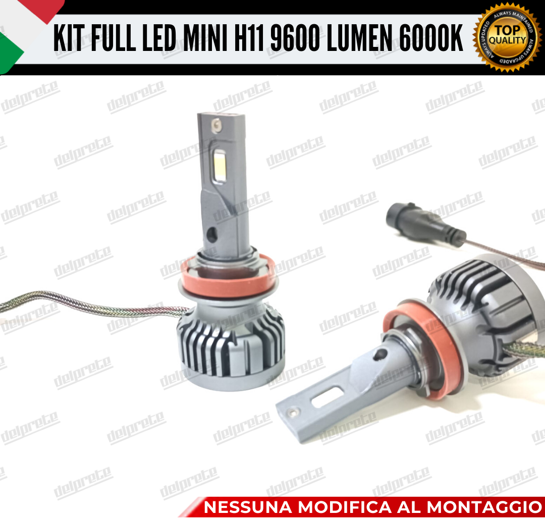 KIT LED H11 CANBUS 9600 LUMEN REALI 55W MINI SLIM PLUG AND PLAY 100% NO ERRORE