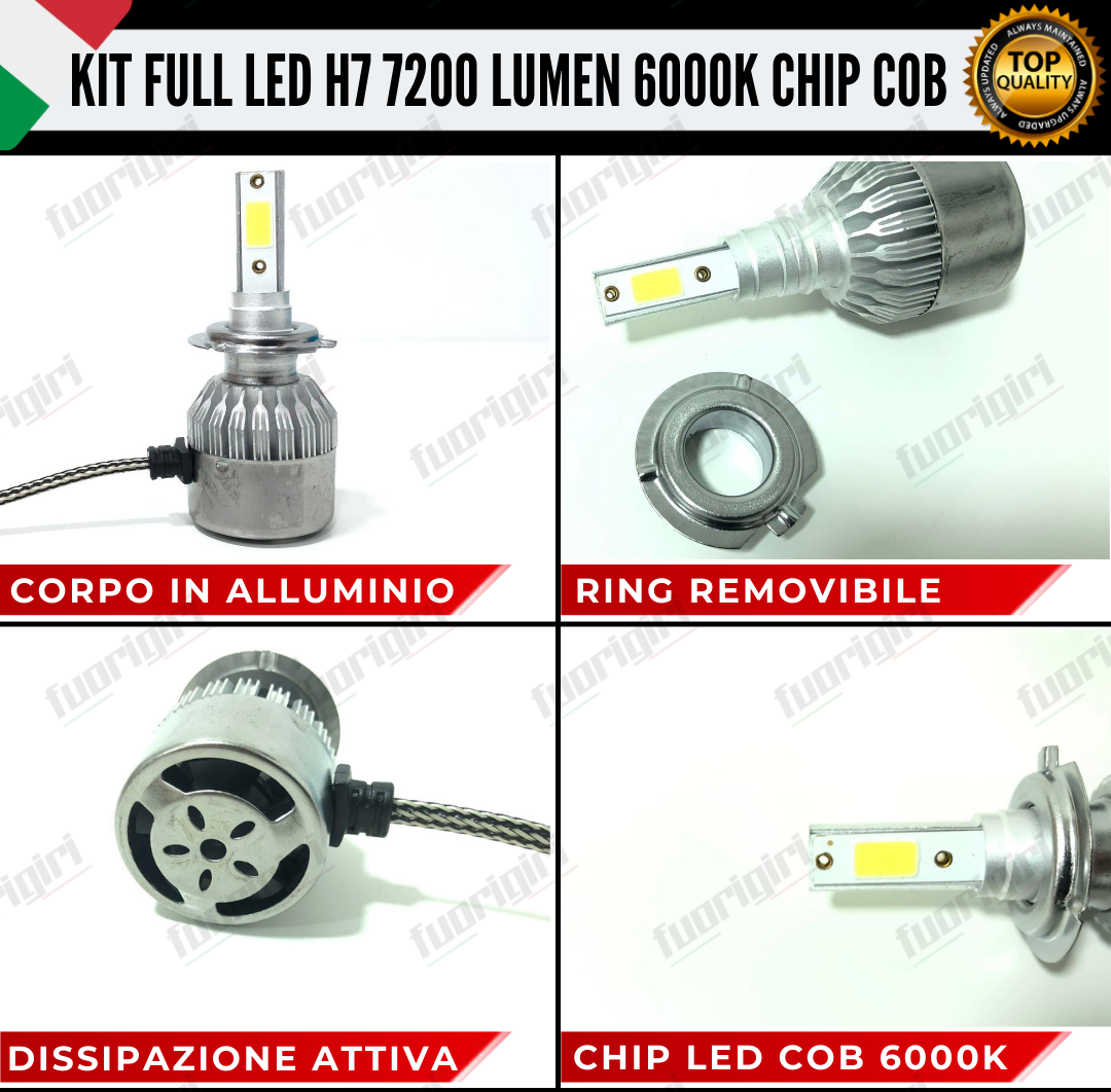 KIT FULL LED H7 CANBUS 7200 LUMEN REALI 6000K BIANCO NESSUN ERRORE AUTO