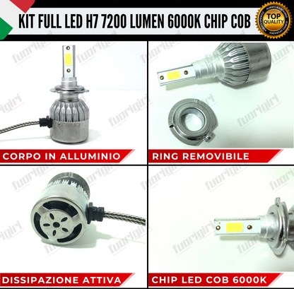 KIT FULL LED H7 CANBUS 7200 LUMEN REALI 6000K BIANCO NESSUN ERRORE AUTO