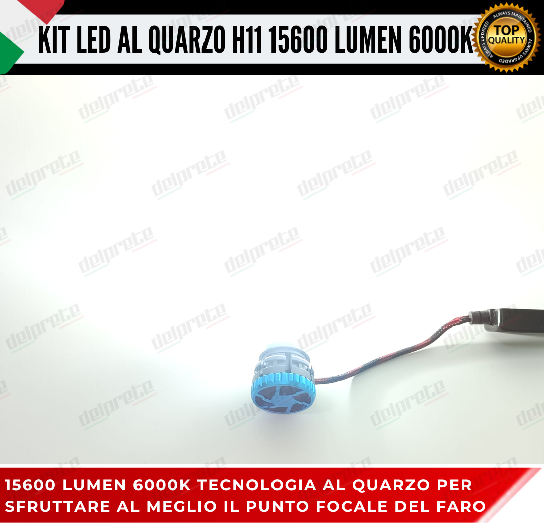 KIT LED H11 AL QUARZO MONO LED 360° PER FARI LENTICOLARI 15600 LUMEN 6000K CANBUS