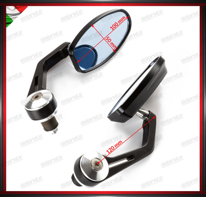 SPECCHIETTI MOTO NAKED PER MANUBRIO BAR END CAFE RACER REGOLABILI SILVER DX + SX