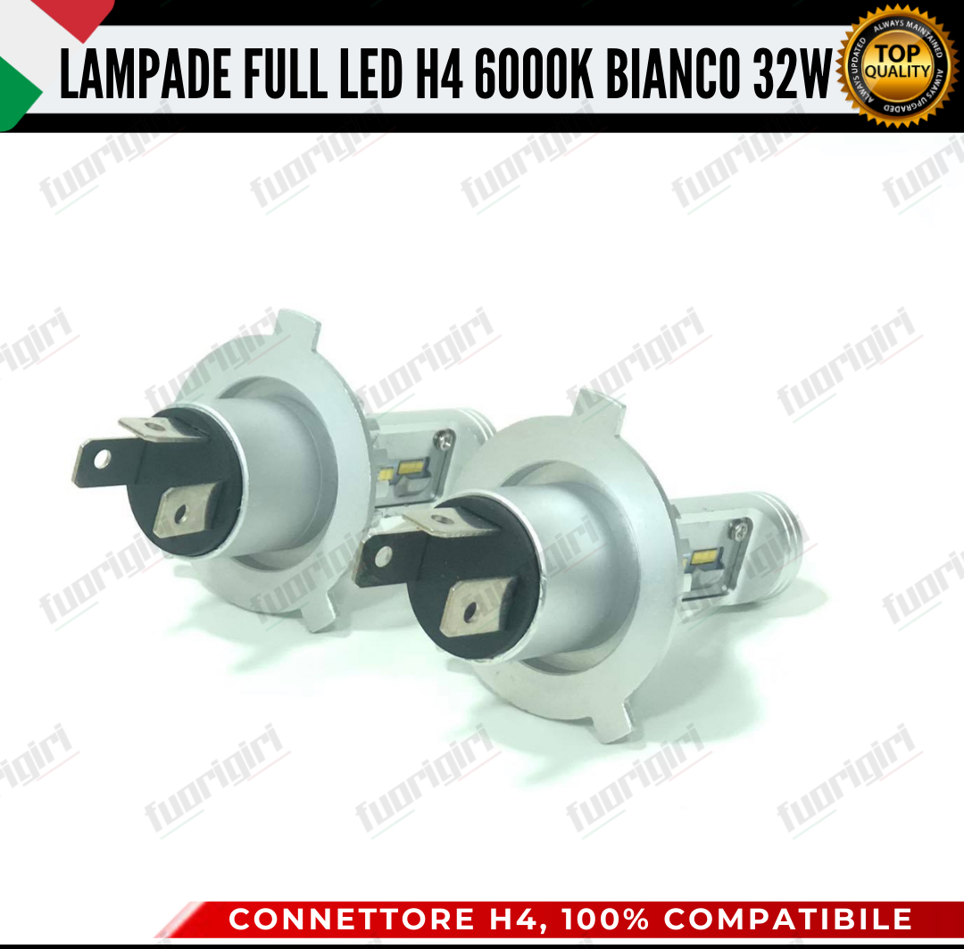 KIT LED H4 32W 8000 LUMEN 6000K BIANCO CANBUS LAMPADE LED CANBUS ULTRA COMPATTE