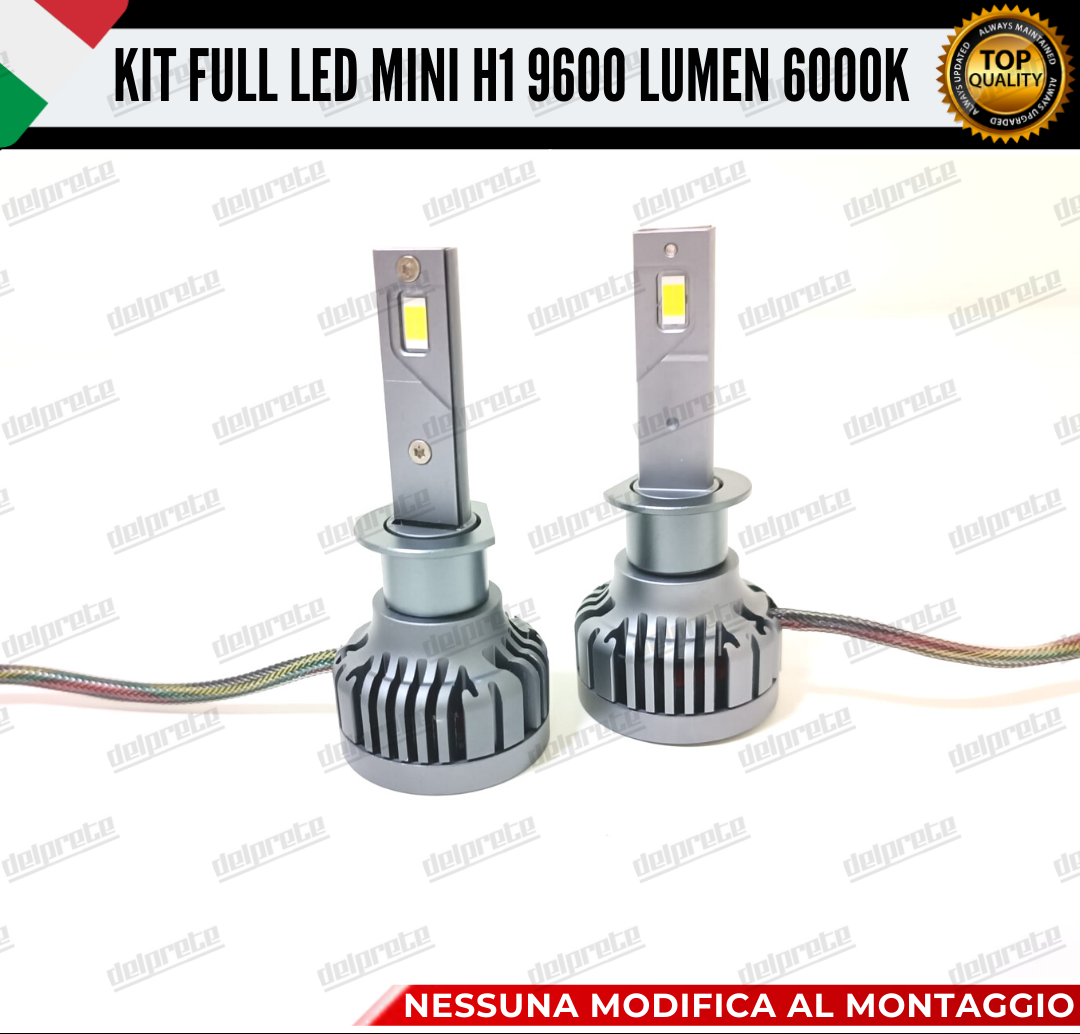 KIT LED H1 CANBUS 9600 LUMEN REALI 55W MINI SLIM PLUG AND PLAY 100% NO ERRORE