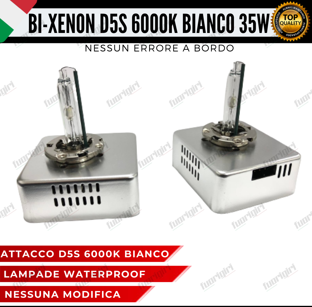 2 LAMPADE BI-XENON D5S 35W LUCI AUTO RICAMBIO XENON 6000K BIANCO NESSUN ERRORE