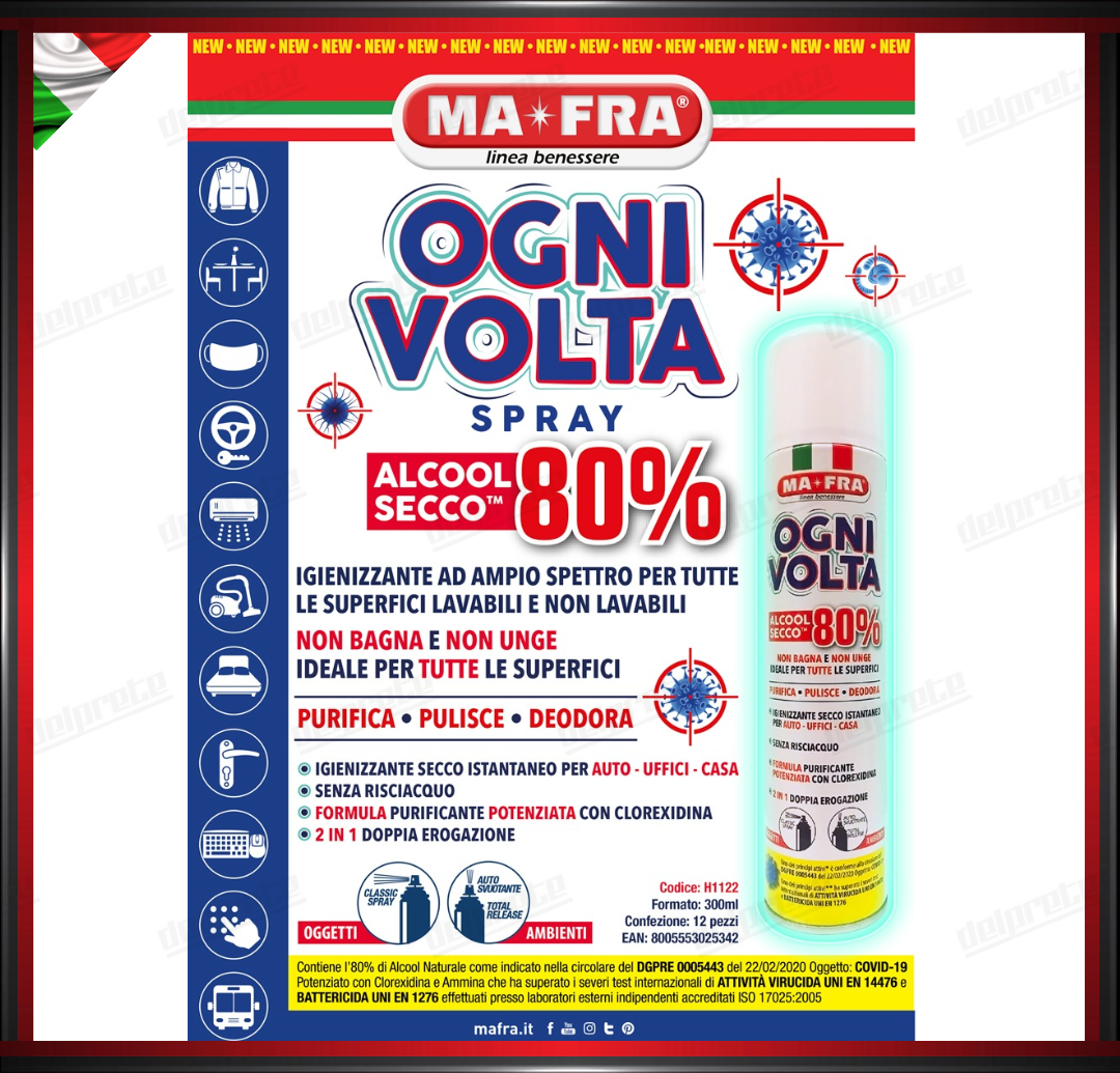 MAFRA - OGNI VOLTA SPRAY IGIENIZZANTE ALCOL SECCO PURIFICA PULISCE DEODORA 300ML