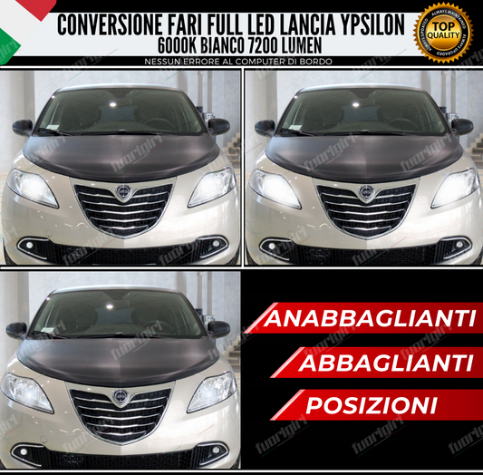 KIT FARI LED LANCIA YPSILON 7200 LUMEN ANABBAGLIANTI + ABB + POSIZIONE NO ERRORE