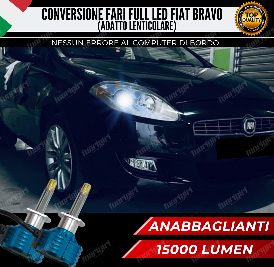 KIT FULL LED H1 CANBUS 360° FIAT BRAVO LENTICOLARE 15000 LUMEN BIANCO