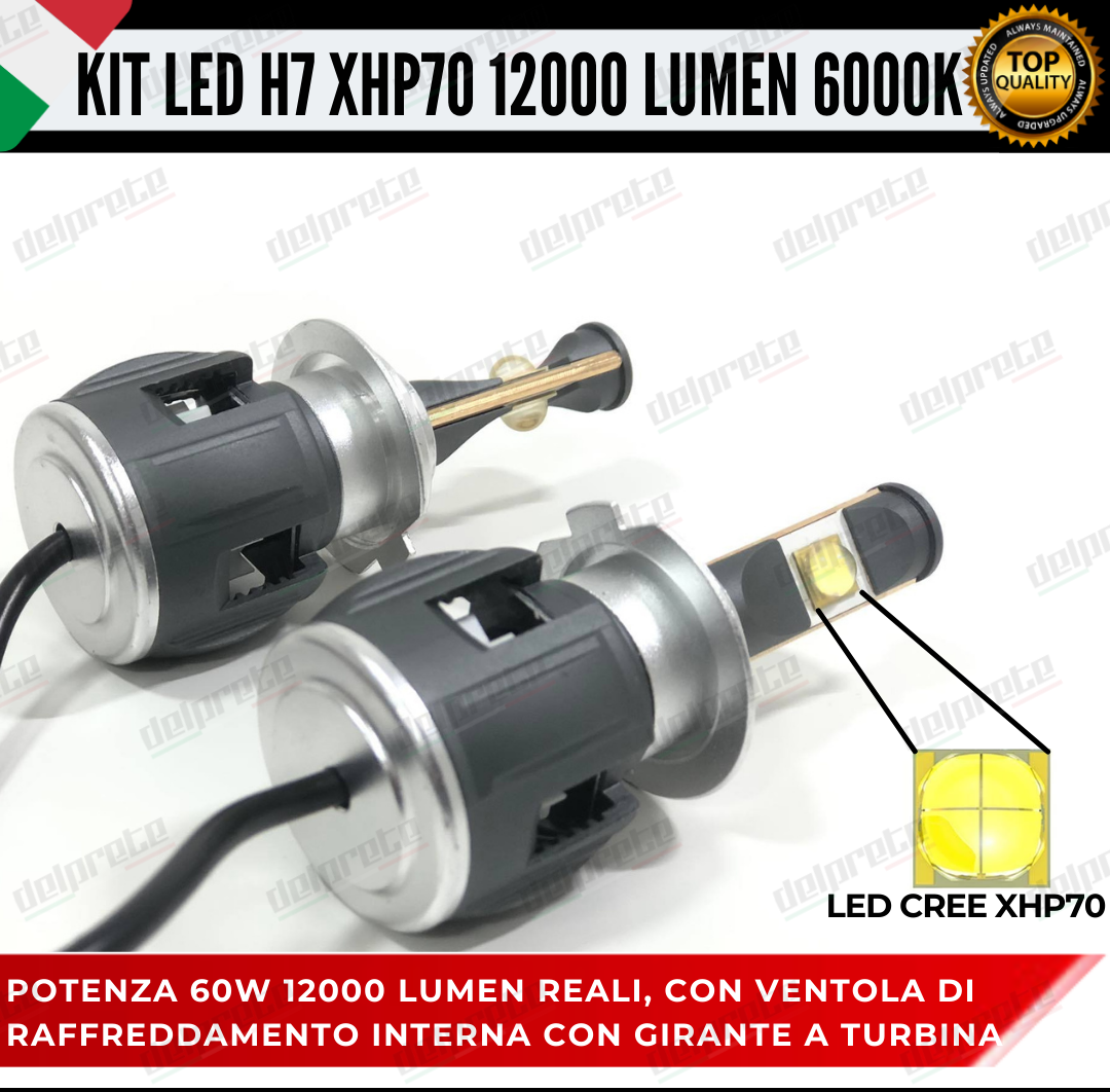 KIT FULL LED H7 XHP70 12000 LUMEN CANBUS PER FARI LENTICOLARE E PARABOLA NO ERRORE