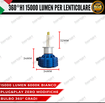 KIT FULL LED H1 360° GRADI 15000L CANBUS SPECIFICO PER FARI LENTICOLARI BIANCO