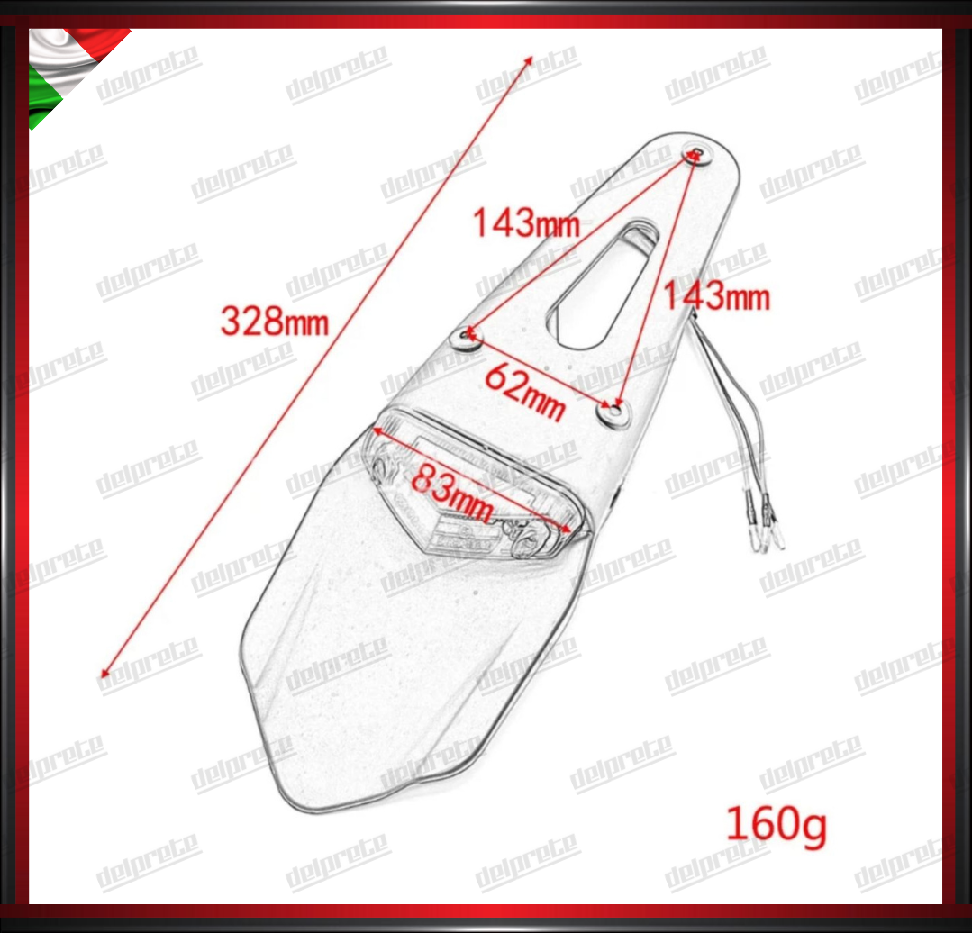 STOP POSTERIORE CON PORTATARGA UNIVERSALE CROSS ENDURO LUCE ROSSA PLASTICA