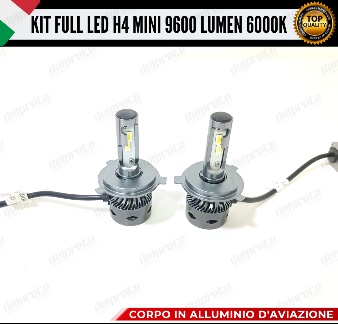 KIT LED H4 MINI FULL LED 6000K XENON CANBUS 9600 LUMEN REALI NO ERROR AUTO MOTO