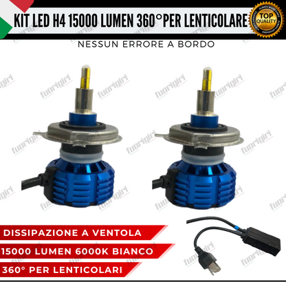 KIT FULL LED H4 360° GRADI 15000L CANBUS SPECIFICO PER FARI LENTICOLARI BIANCO