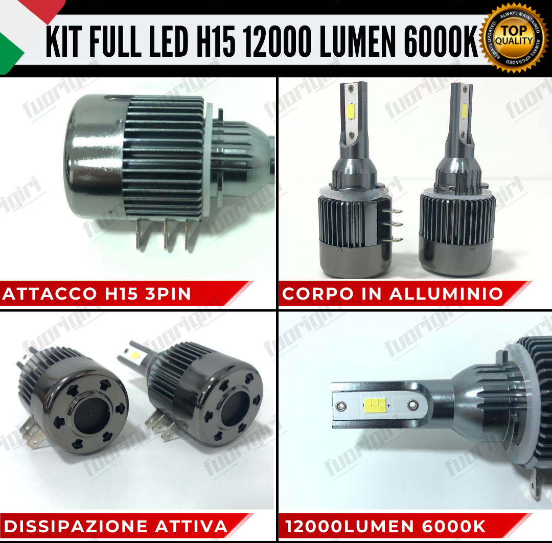 KIT LED H15 CANBUS LUCI DIURNE DRL + ABBAGLIANTI 12000 LUMEN CANBUS NO SPIA