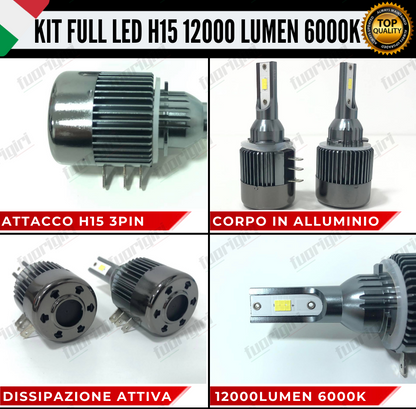 KIT LED H15 CANBUS LUCI DIURNE DRL + ABBAGLIANTI 12000 LUMEN CANBUS NO SPIA