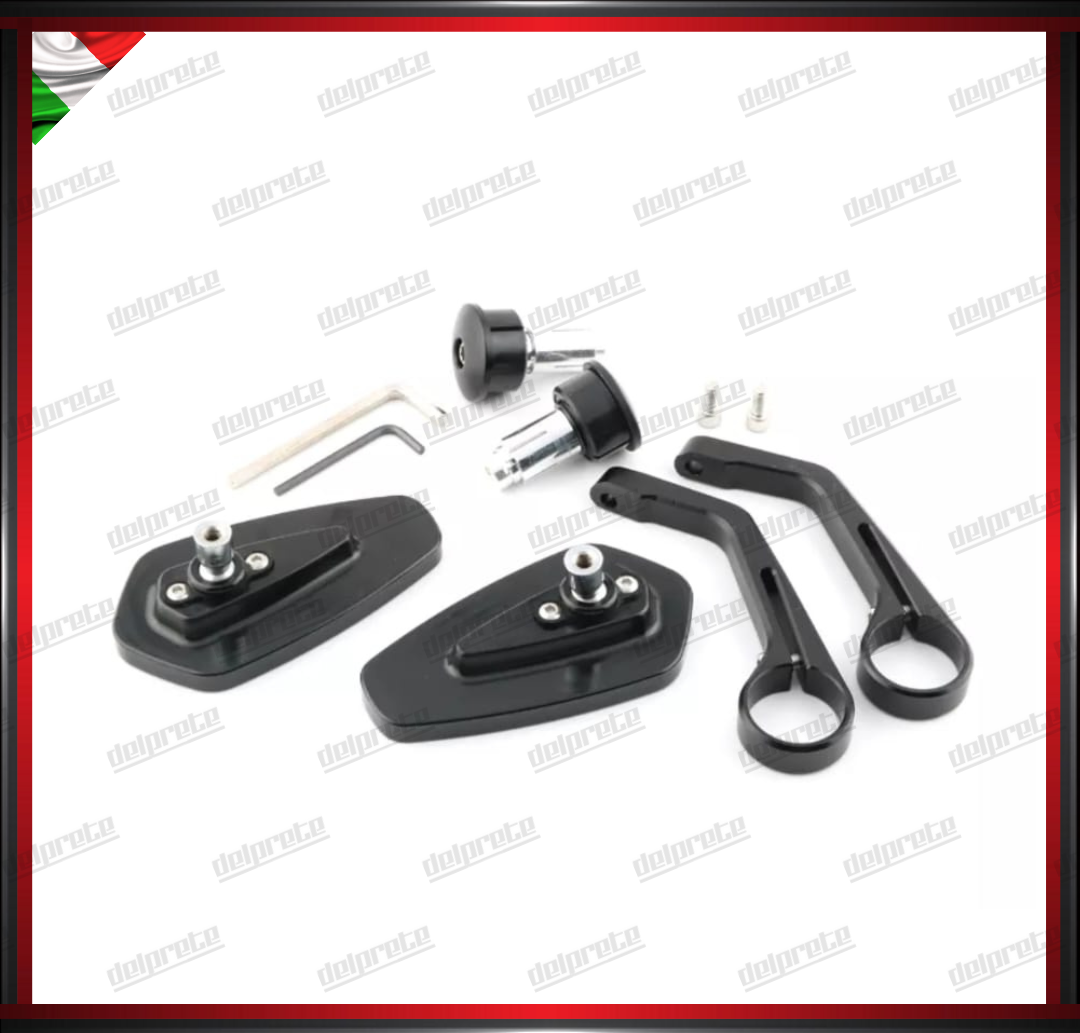 SPECCHIETTI RETROVISORI MANUBRIO COPPIA PER MOTO SCOOTER BAR END NERO CAFE RACER