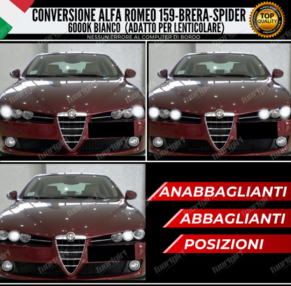 KIT LED ALFA ROMEO 159 BRERA ANABBAGLIANTI + ABB + POSIZIONE 6000K 100% CANBUS