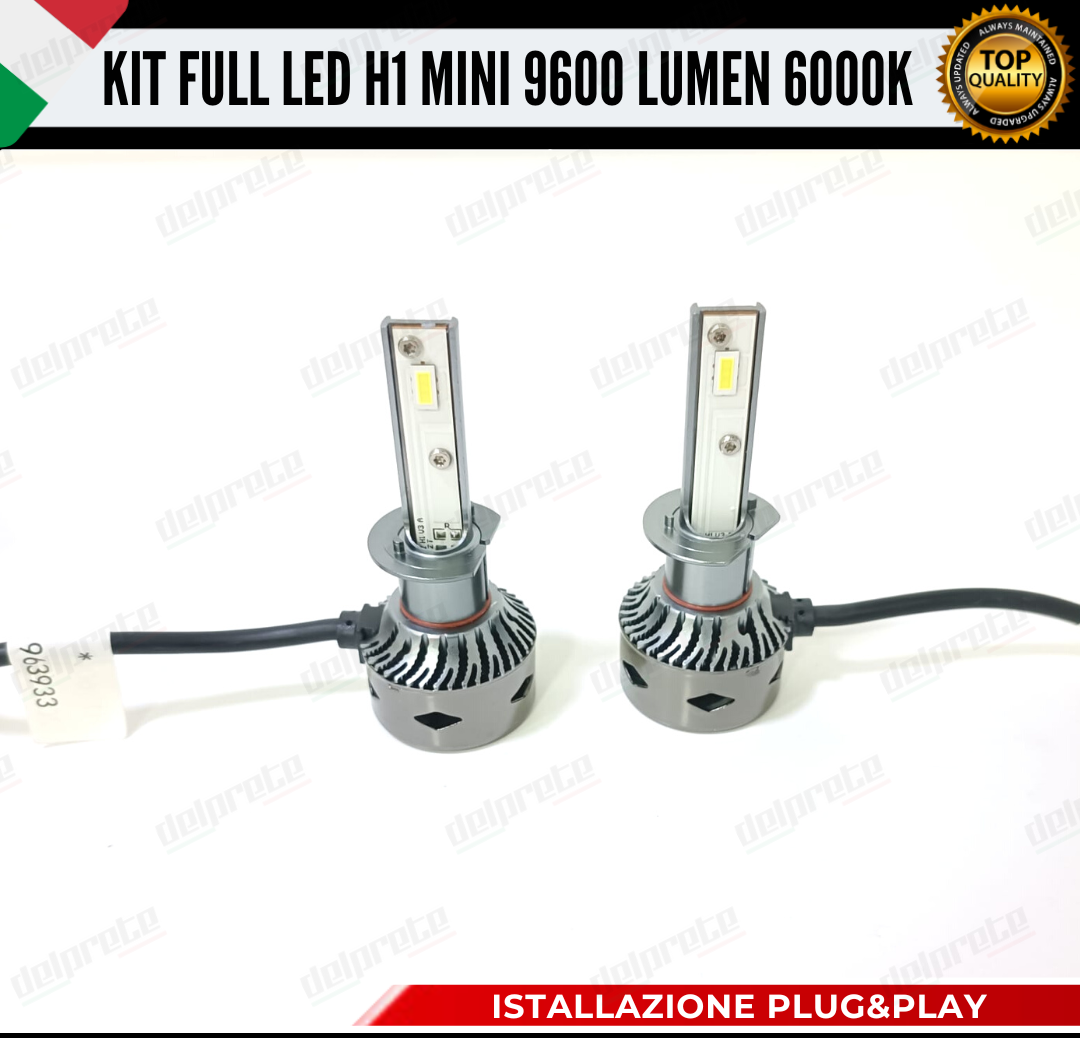 KIT LED H1 MINI FULL LED 6000K XENON CANBUS 9600 LUMEN REALI NO ERROR AUTO MOTO