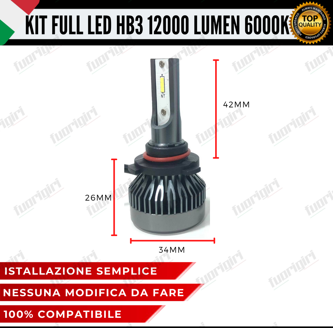 KIT FULL LED FIAT FREEMONT 12000 LUMEN ABBAGLIANTI LED HB3 9006 6000K NO ERROR