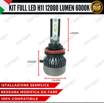 KIT FULL LED H11 12000 LUMEN CANBUS 6000K BIANCO PER FARI A PARABOLA 100% NOERROR