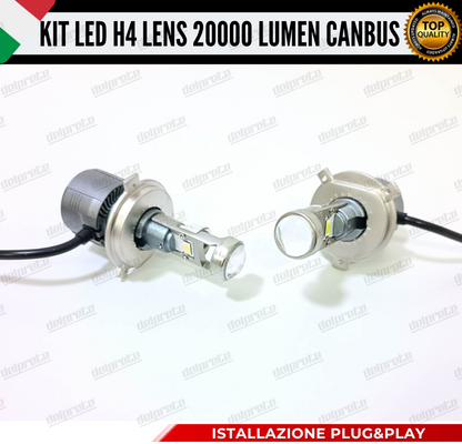 KIT LED H4 BI LED LENS LENTICOLARE 6000K BIANCO CANBUS 20000 LUMEN REALI CANBUS