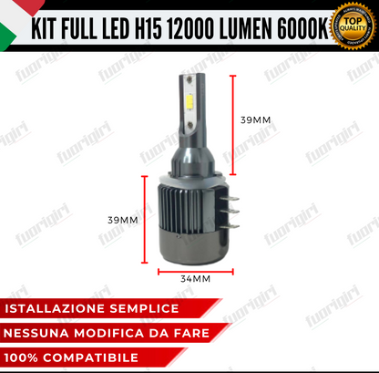 KIT LED H15 CANBUS LUCI DIURNE DRL + ABBAGLIANTI 12000 LUMEN CANBUS NO SPIA