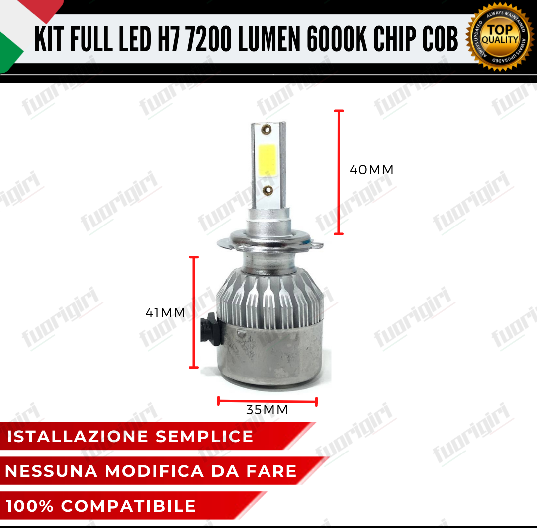 KIT FULL LED H7 CANBUS 7200 LUMEN REALI 6000K BIANCO NESSUN ERRORE AUTO