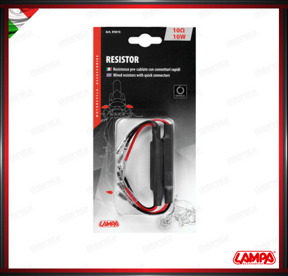 LAMPA COPPIA RESISTENZE PRECABLATE PER INDICATORI LED MOTO CONNETTORI RAPIDI 2PZ - 12V - 10 OHM - 10 W