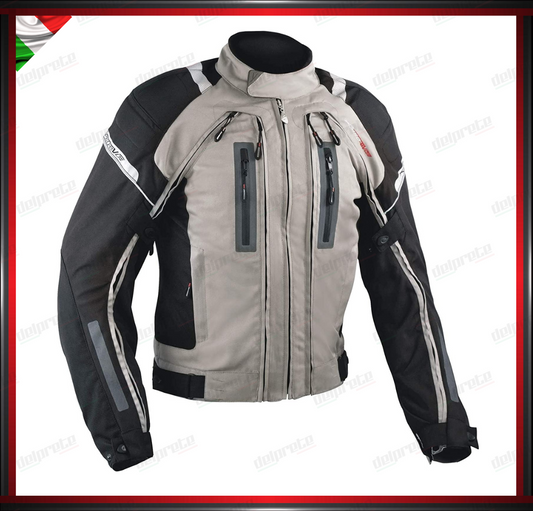 GIACCA MOTO IN TESSUTO GRIGIO CORDURA MESH 4 STAGIONI IMPERMEABILI PROTEZIONI OMOLOGATE CE