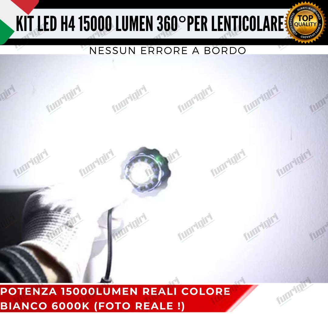 KIT FULL LED H4 360° GRADI 15000L CANBUS SPECIFICO PER FARI LENTICOLARI BIANCO