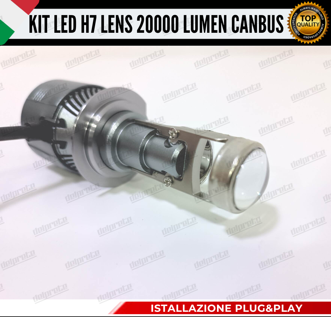 KIT LED H7 BI LED LENS LENTICOLARE 6000K BIANCO CANBUS 20000 LUMEN REALI CANBUS