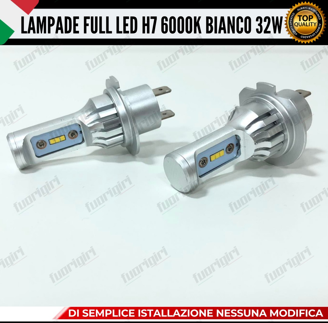 KIT LED H7 32W 8000 LUMEN 6000K BIANCO CANBUS LAMPADE LED CANBUS ULTRA COMPATTE