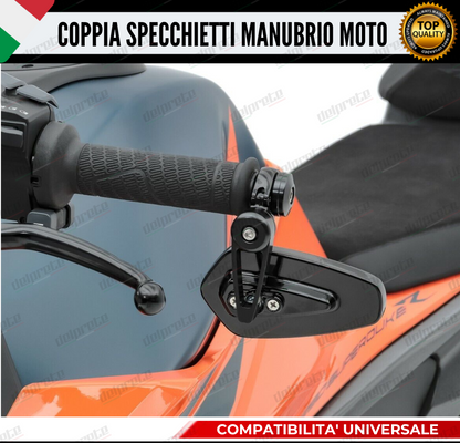 SPECCHIETTI RETROVISORI MANUBRIO COPPIA PER MOTO SCOOTER BAR END NERO CAFE RACER