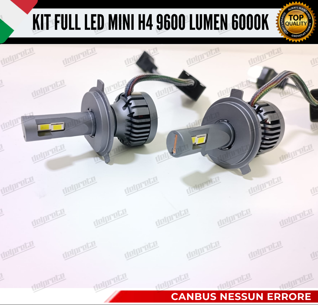 KIT FULL LED H4 6000K 9600 LUMEN 55W REALI BIANCO 100% NO ERROR ANABB+ABB