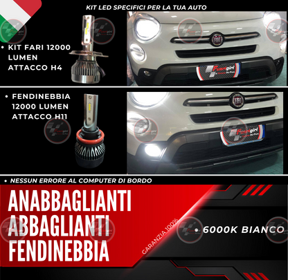 KIT FULL LED FIAT 500X ANABBAGLIANTI ABBAGLIANTI FENDINEBBIA BIANCO 6000K 12000L